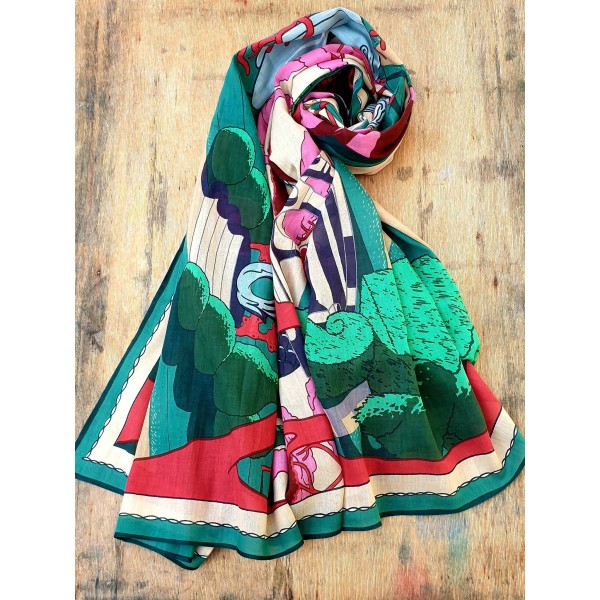 Inoui Editions medvilnės skara JARDIN FUCHSIA